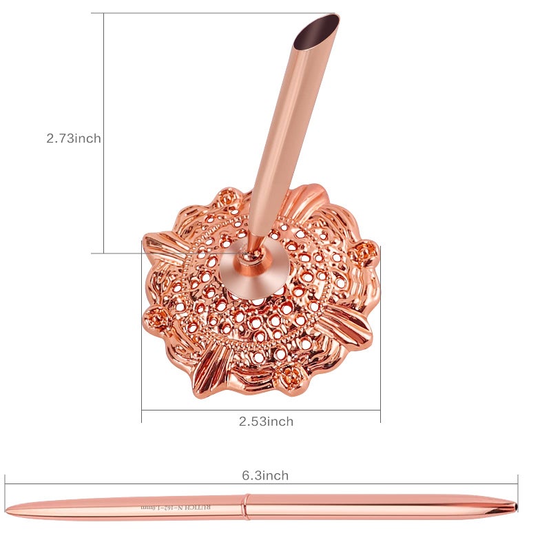 RUTICH Hollow Round Pen Holder Signing Pen Set for Wedding Bridal Engagement Valentine's Day Favors,Rose Gold - Image 2
